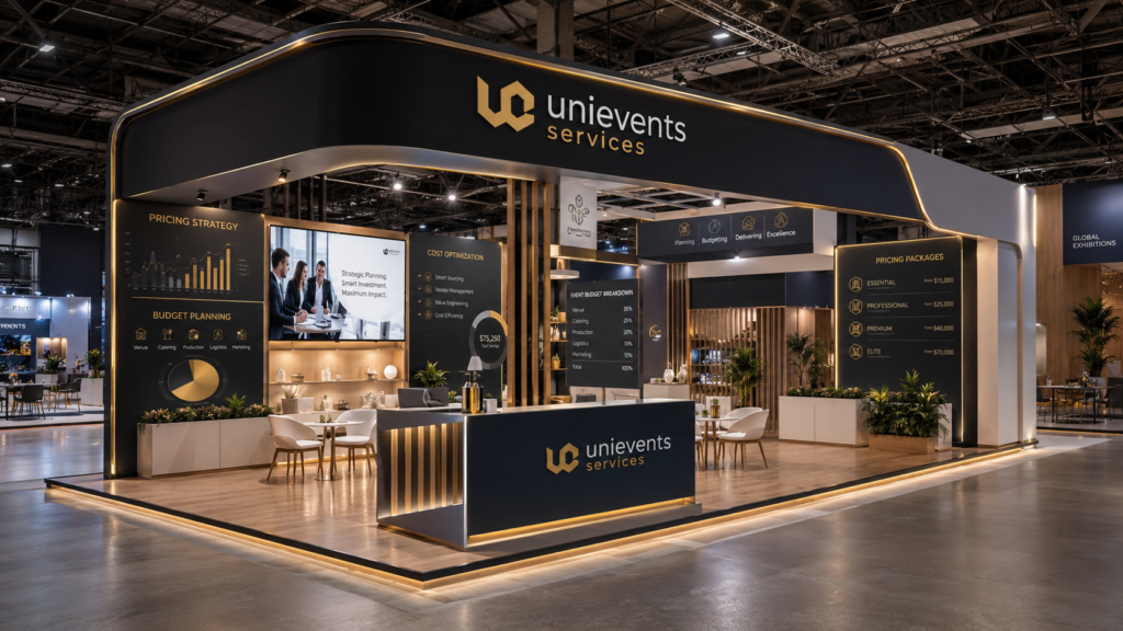 Exhibition stand cost planning and pricing guide in India with modern trade show booth design