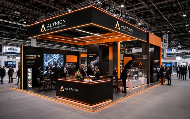 Custom exhibition stand design at German trade fair by best exhibition stand builder in Germany — Unievents