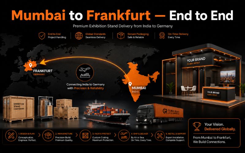 Exhibition stand delivery from Mumbai India to Germany — best exhibition stand builder Germany Unievents
