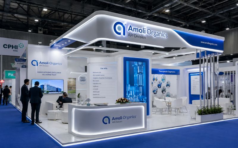 Custom pharma exhibition booth at CPHI India by best pharma exhibition stand builder in India — Unievents