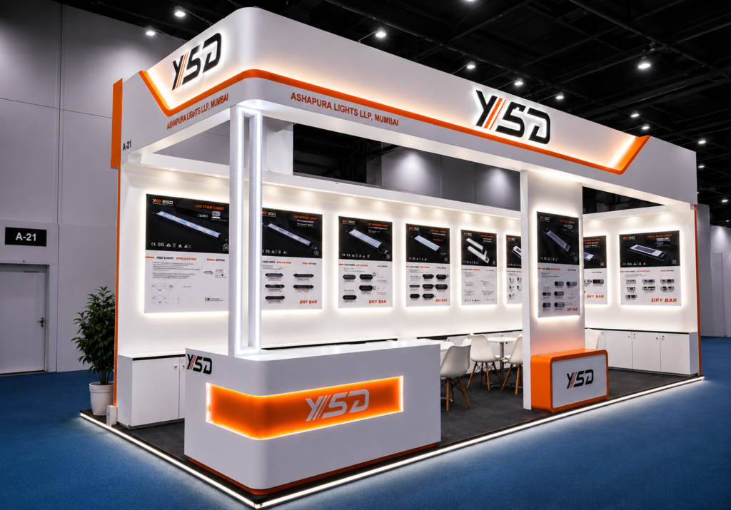 Booth design and fabrication for LED Expo by ASHAPURA LIGHTS by Unievents Services Pvt Ltd