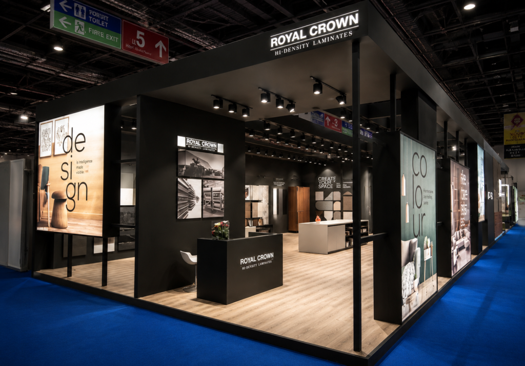 Exhibition stand builder for Matecia by ROYAL CROWN by Unievents Services Pvt Ltd