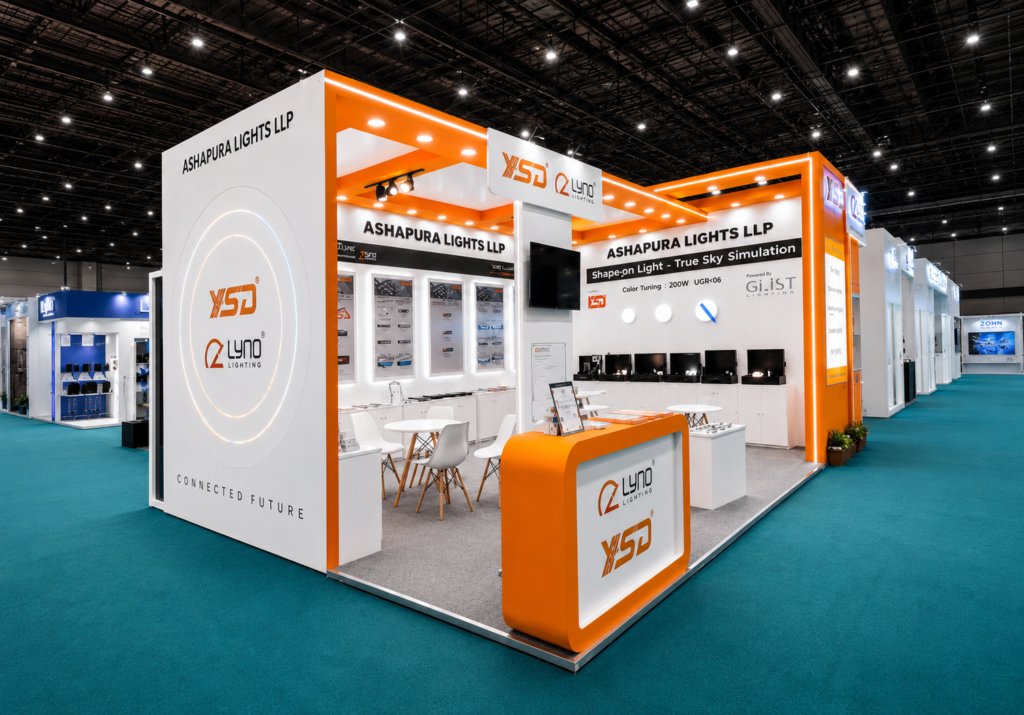 Booth design and fabrication for Light+LED by YSD-ASHAPURA LIGHTS by Unievents Services Pvt Ltd