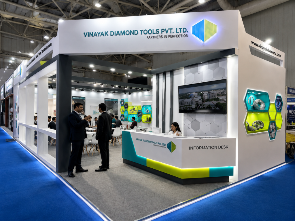 Custom exhibition stand for STONA 2025 by VINAYAK DIAMONDS by Unievents Services Pvt Ltd