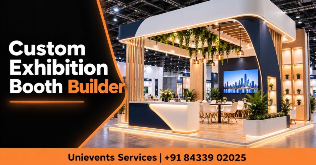 Custom exhibition booth builder showing a genuine custom stand design