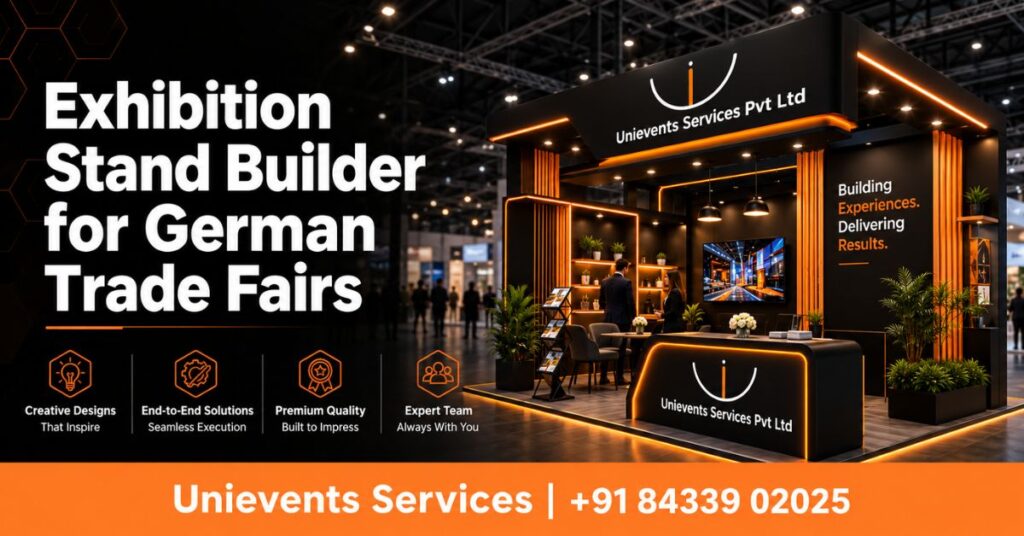 Exhibition stand builder Germany - custom trade fair stand in a large exhibition hall