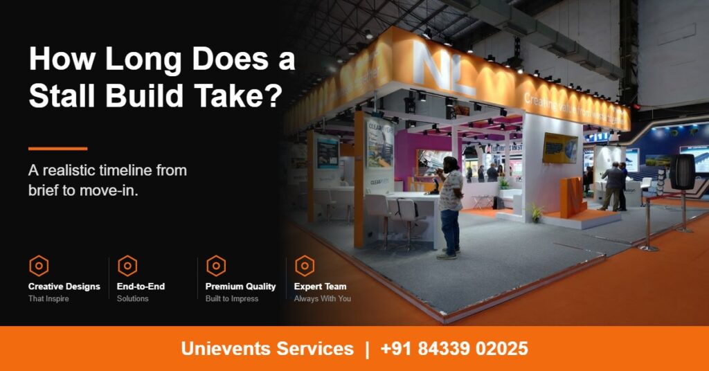 Orange exhibition stand built by Unievents Services